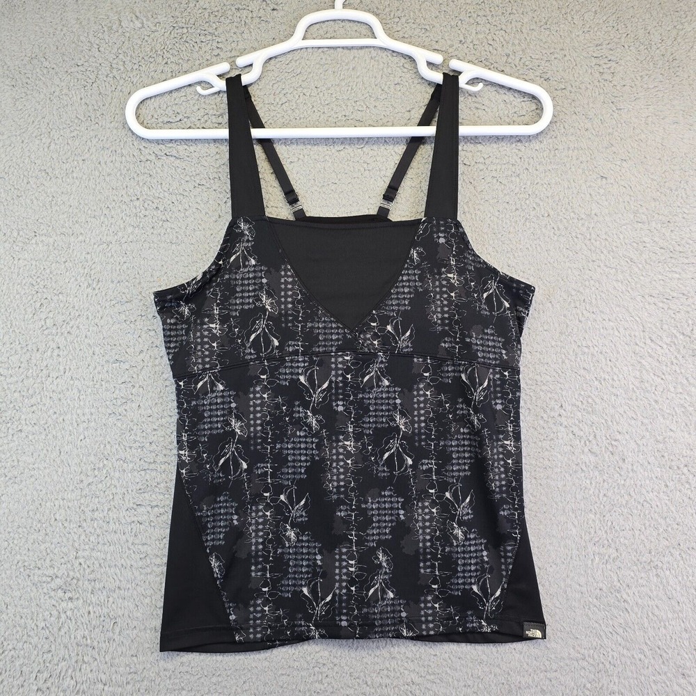 The North Face Tank Women's Large Floral Vapor Wick Athletic Black White Workout
